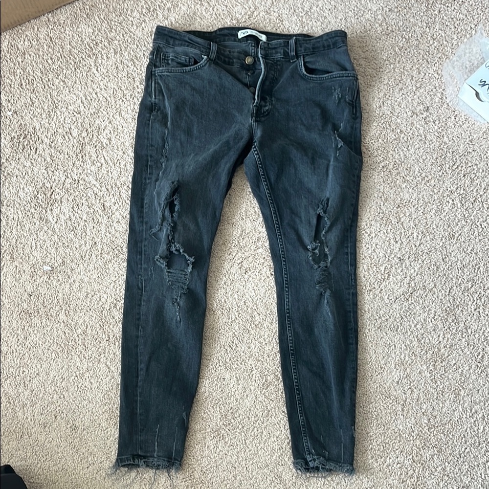 Trendy Distressed Dark Denim Jeans